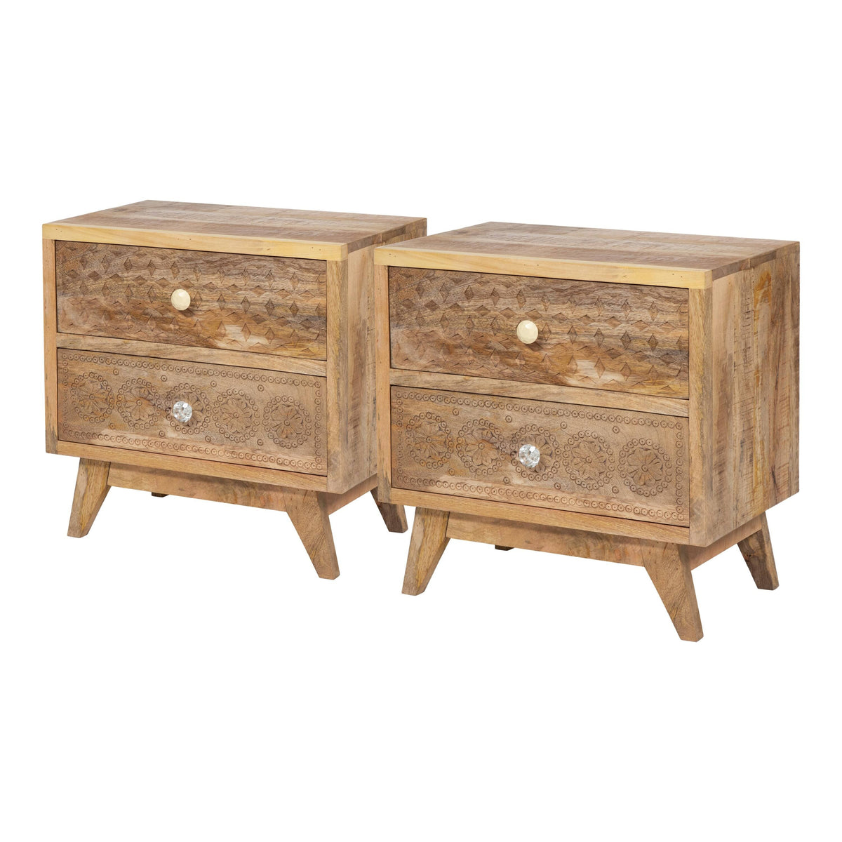Solid Wood Nightstand (Set of 2) - Weathered Light Natural Tone Y81729