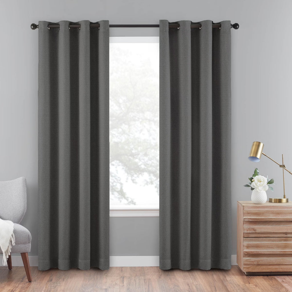 Charcoal Grey 100% Blackout Grommet Top Window Curtain Panel H98901