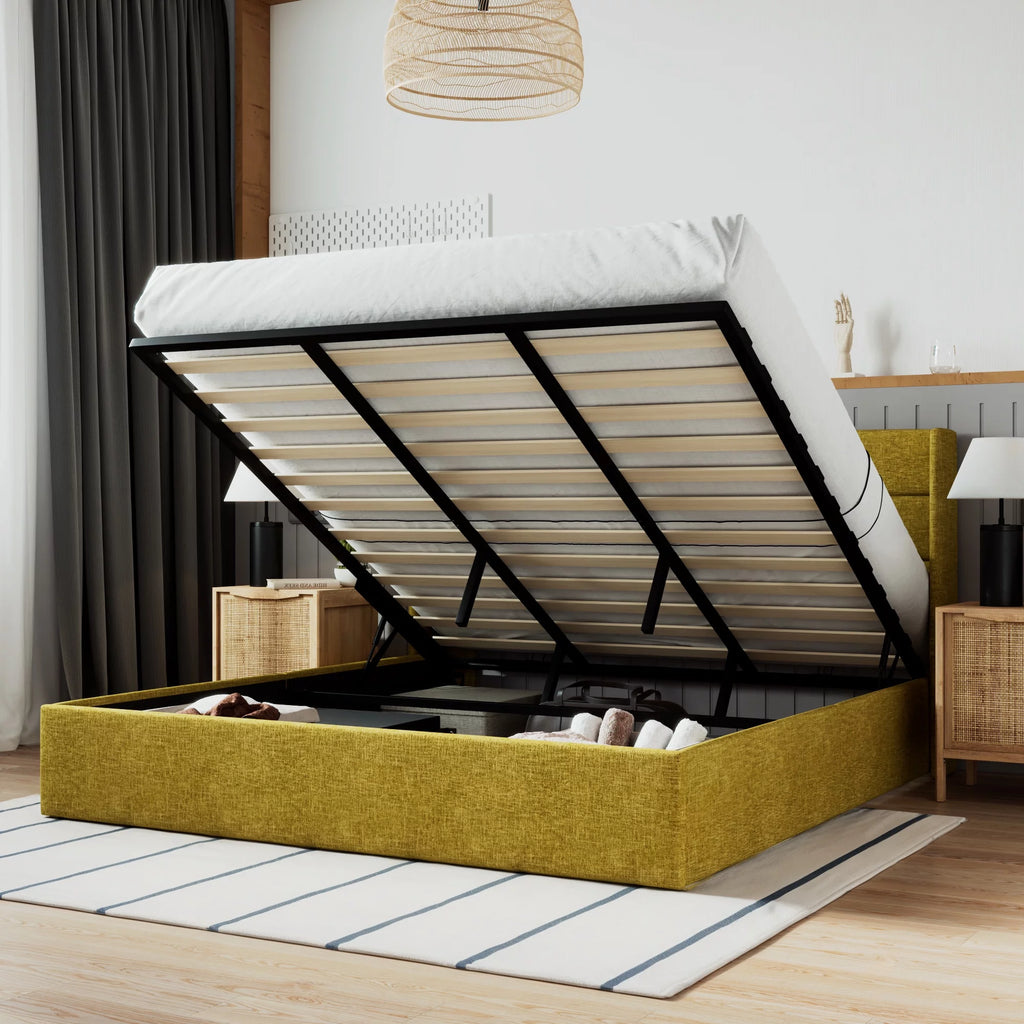 Beige Queen Size Lift Up Platform Bed Frame with Headboard M408145