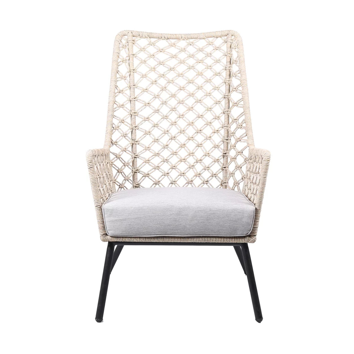 Indoor Outdoor Lounge Chair with Woven Lattice Back, Beige G60931