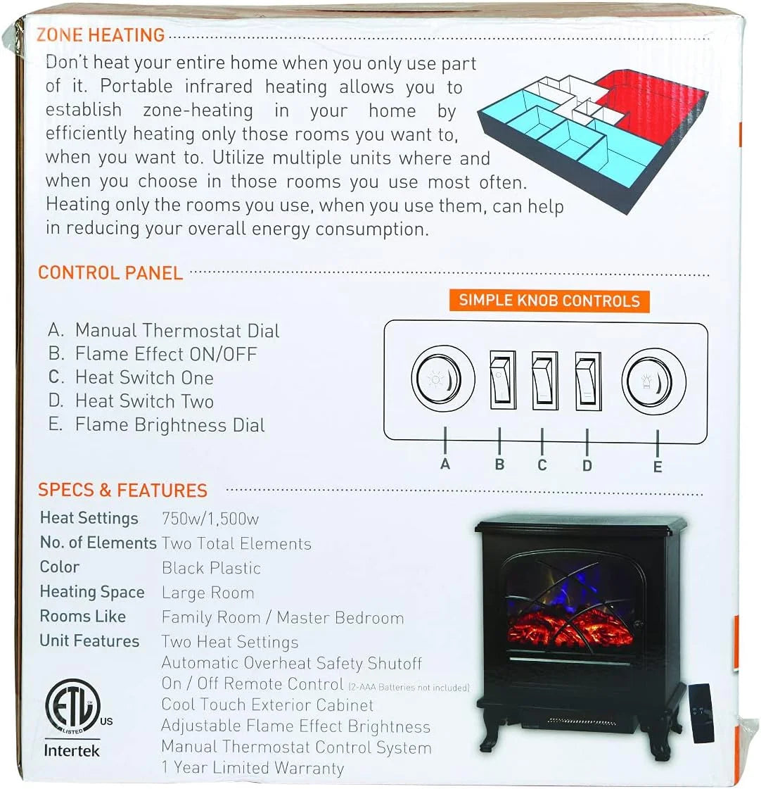 Black Infrared Electric Fireplace Stove Heater L776