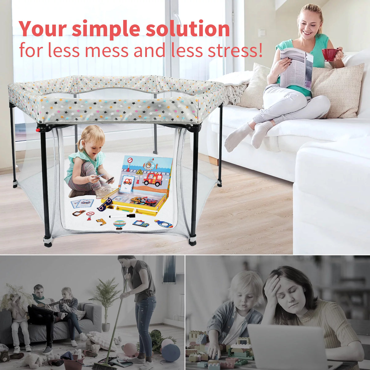 Portable Collapsible Playpen with Zipper Door V26557