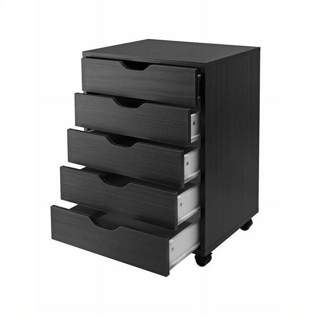 2 Piece Mobile Wood Storage Cabinet Set with 5 Drawers in Black E8834