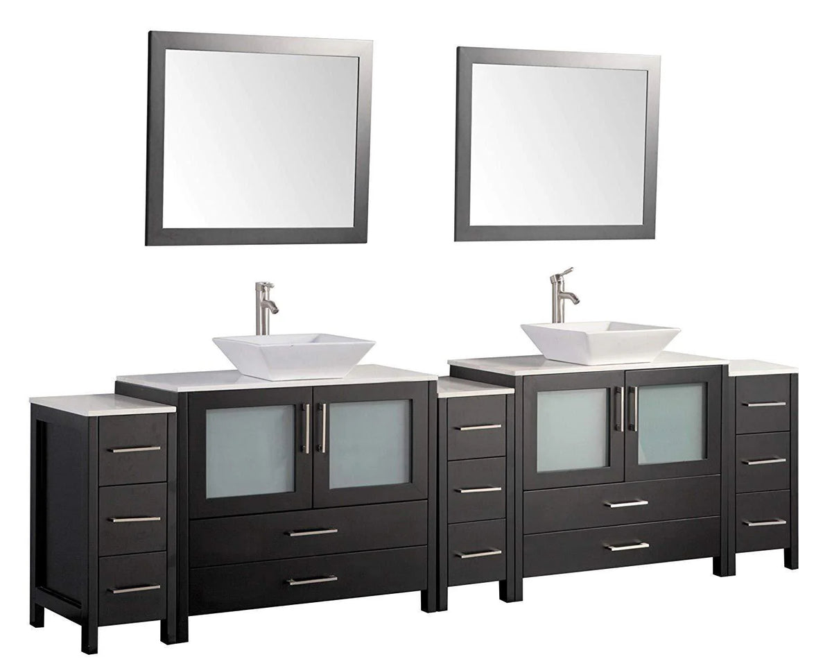 108 in. Double Sink Vanity Cabinet with Ceramic Vessel Sink & Mirror L366078