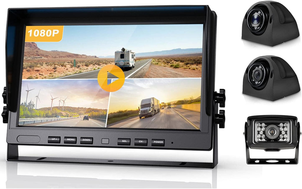 10.2 1080P Quad Split Monitor with DVR Waterproof Backup Camera System D163