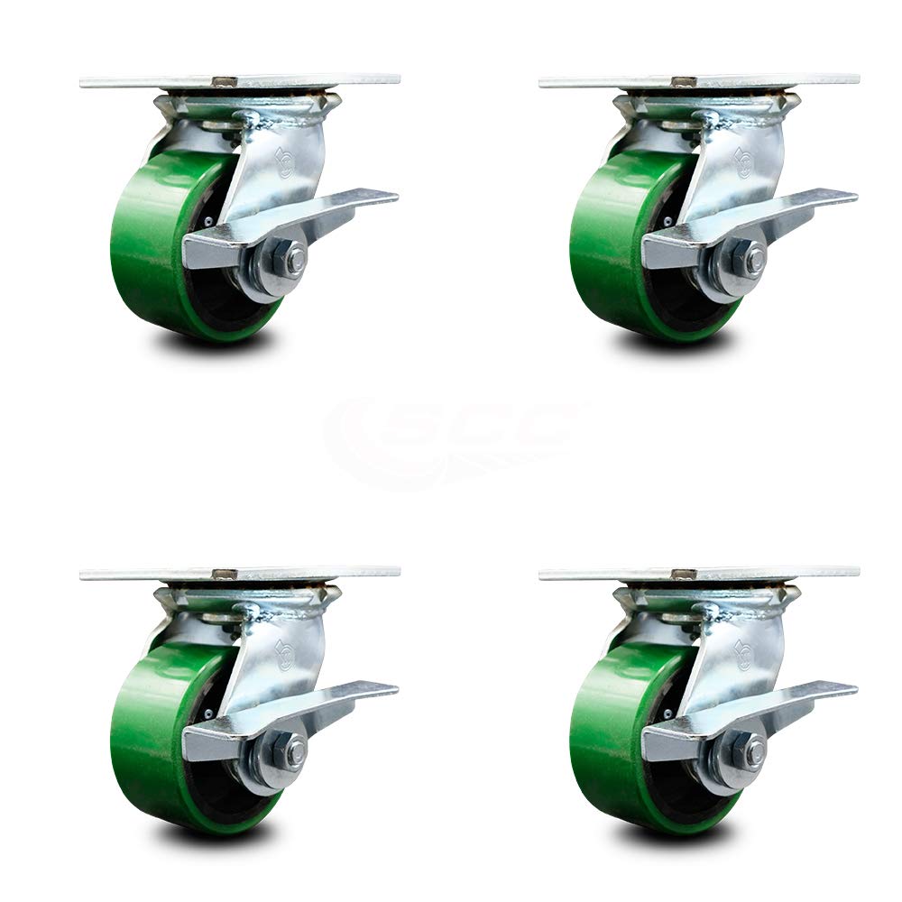 Set of 4 Polyurethane Swivel Casters with Green Wheels O69241
