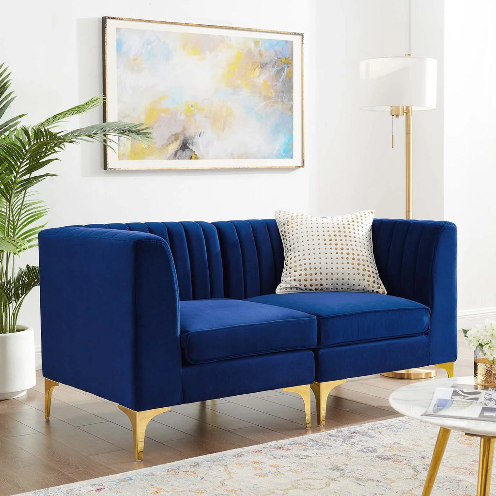 Navy Channel Tufted Performance Velvet Loveseat L49852