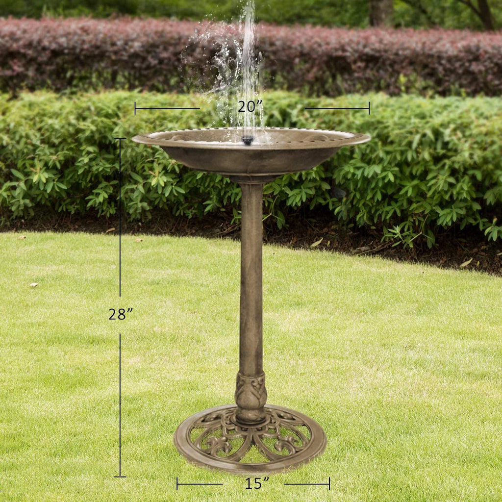 Polyresin Antique Outdoor Birdbath and Solar Powered Fountain Set I1688