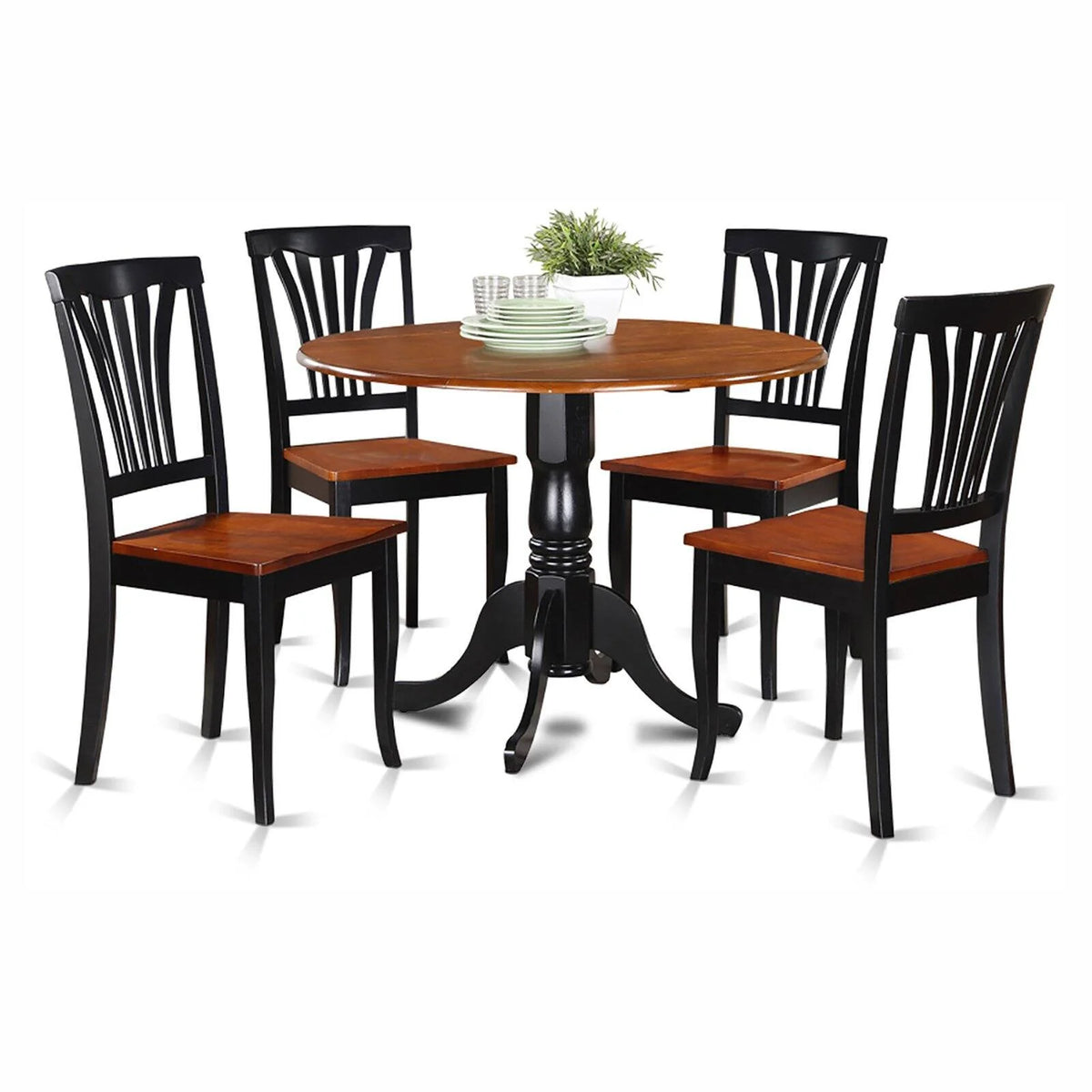 5 Piece Drop Leaf Dining Table Set with Wooden Seat Chairs W44294