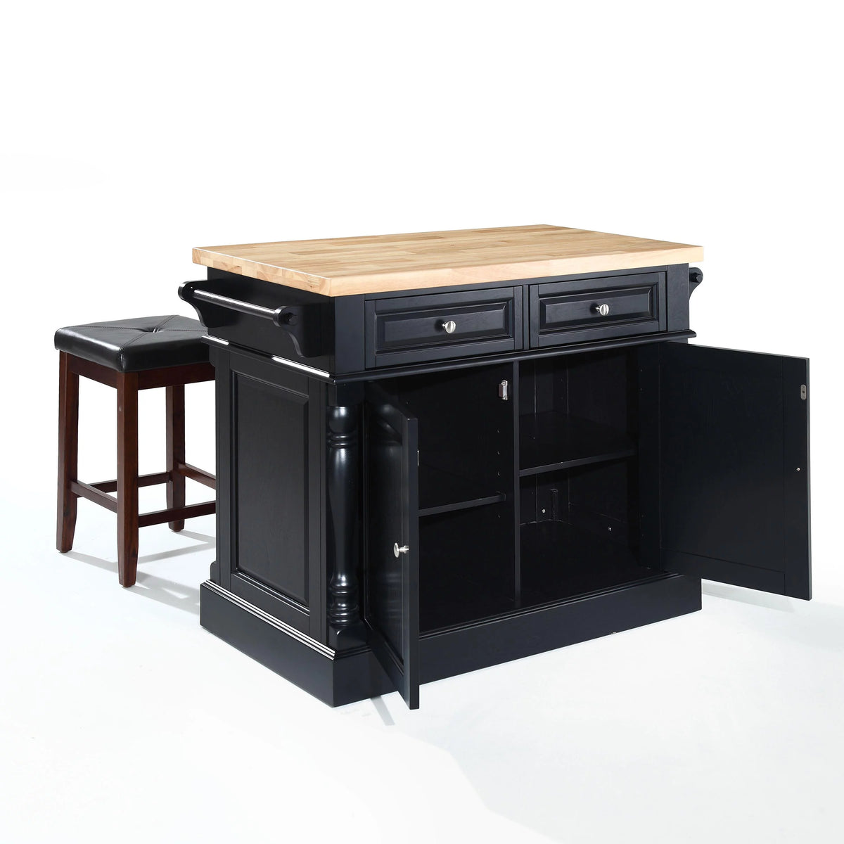 Wood Kitchen Island with Square Stools in Black G362