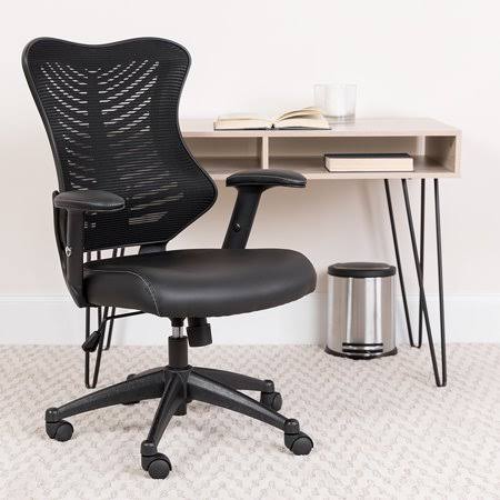 Black Mesh Executive Swivel Office Chair with LeatherSoft Seat and Adjustable Arms J900720