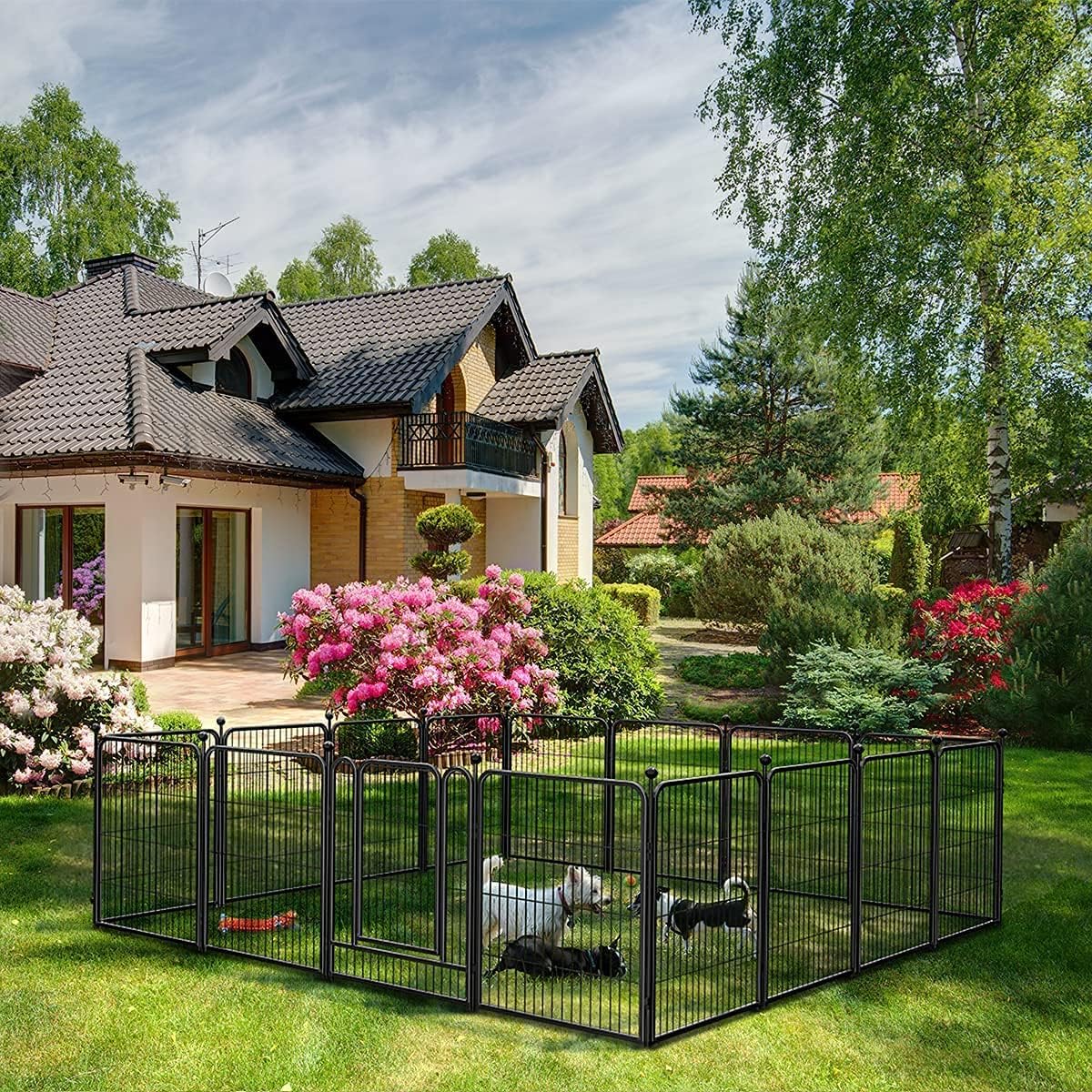 Dog Playpen 32-Inch Height Pet Fence Gate with Doors L801131