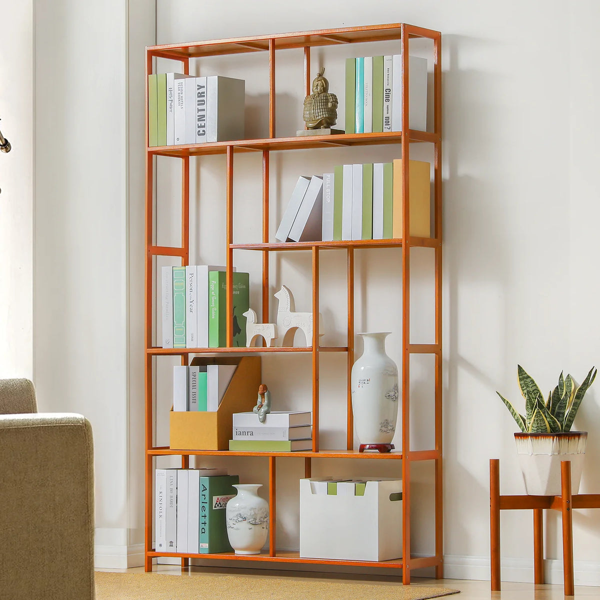 Bamboo 6 Tiers Brown Bookshelf W346