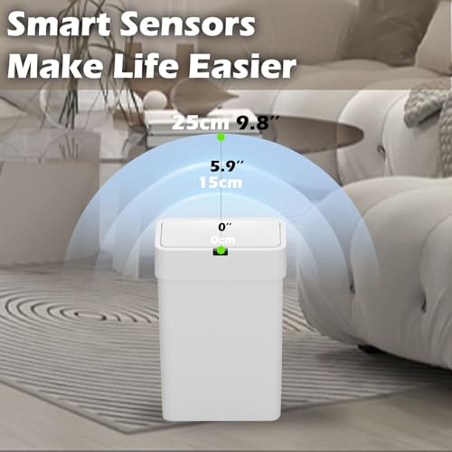 2 Pack Automatic Motion Sensor Trash Can, 2.5 Gallon + 4 Gallon White Q251