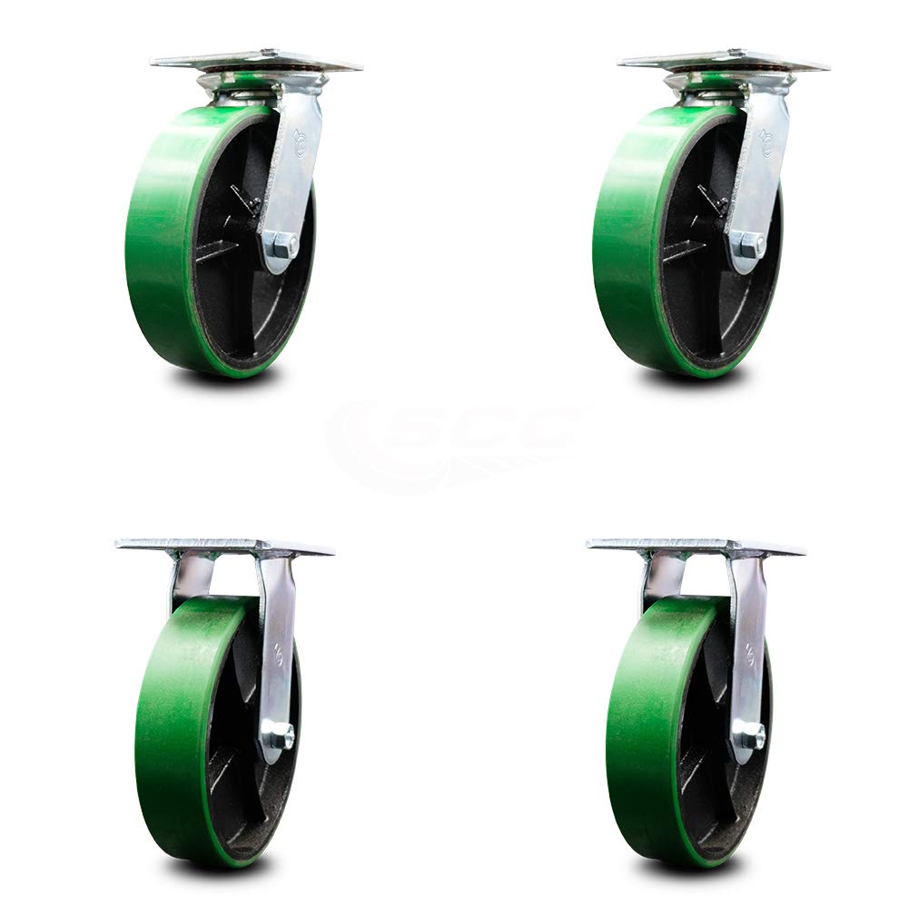 Set of 4 Polyurethane Swivel Casters with Green Wheels O69241