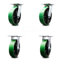 Set of 4 Polyurethane Swivel Casters with Green Wheels O69241
