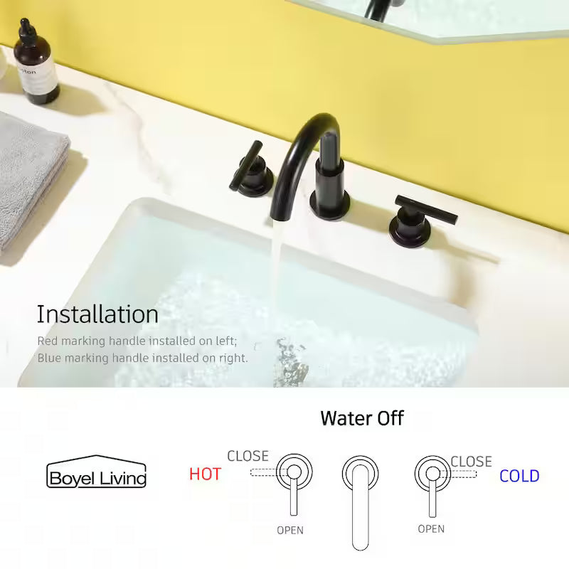 2-Handle Bathroom Faucet with Valve in Matte Black O645