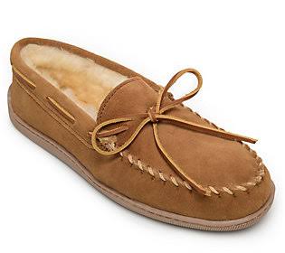 Men's Sheepskin Hardsole Moccasins, Size 13 Wide, Golden Tan O270507
