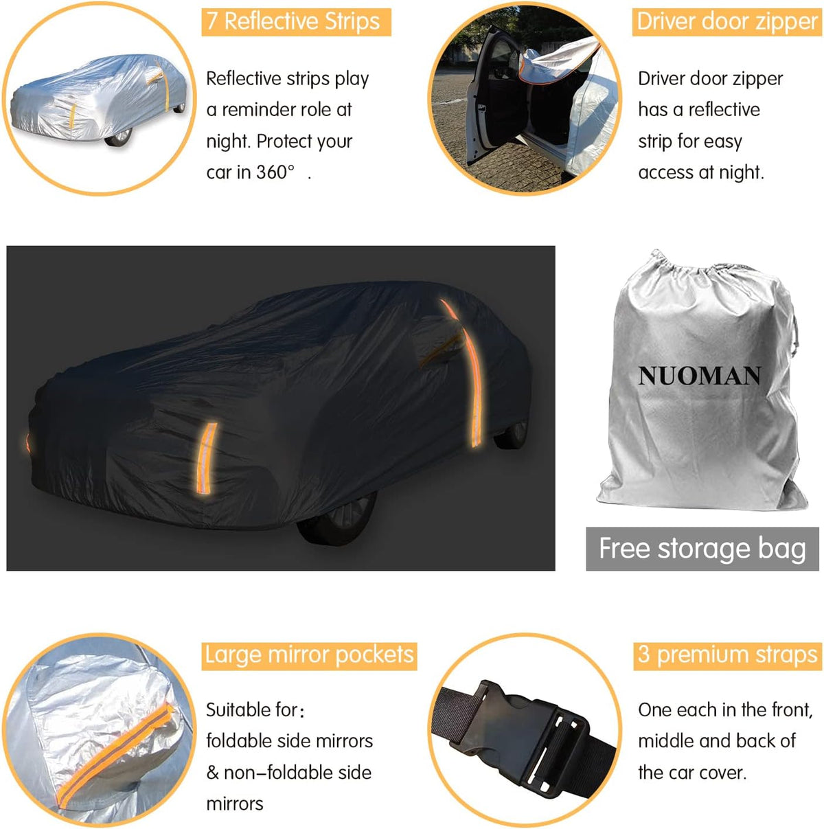 6 Layers Waterproof Cotton Car Cover with Zipper D14436
