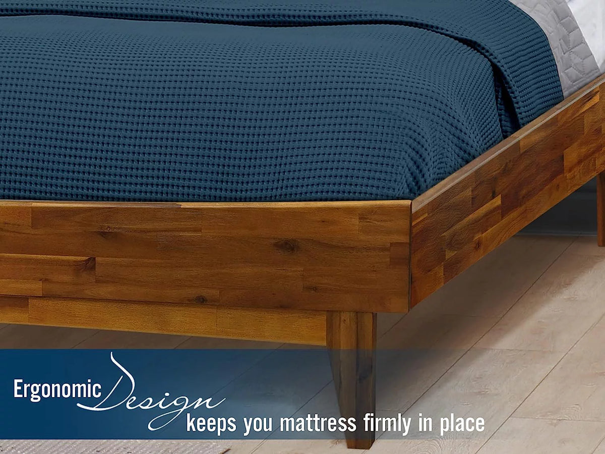 14 Inch Wood Platform Bed with Headboard Queen Size Caramel O395