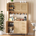 70.9" Rattan Kitchen Pantry Cabinet with Microwave Shelf H978878