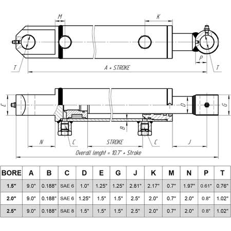Hydraulic Cylinder Tang 2x22 Bore, 16x22 Stroke D180303