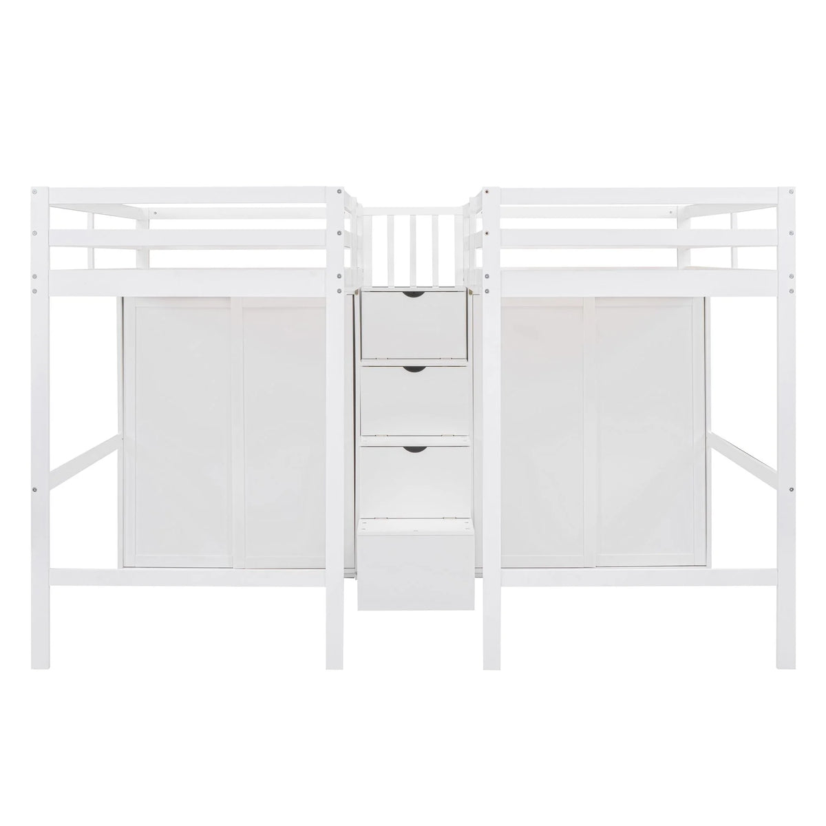 Solid Wood Double Twin Loft Bed with Wardrobes and Staircase G40517