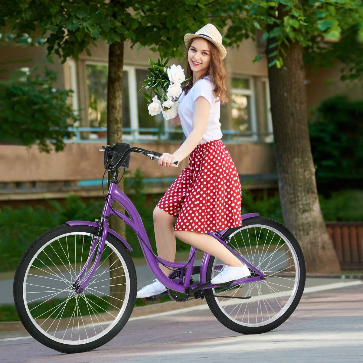 White 26 inch 7 Speed Foldable Cruiser Bike with Basket P825483