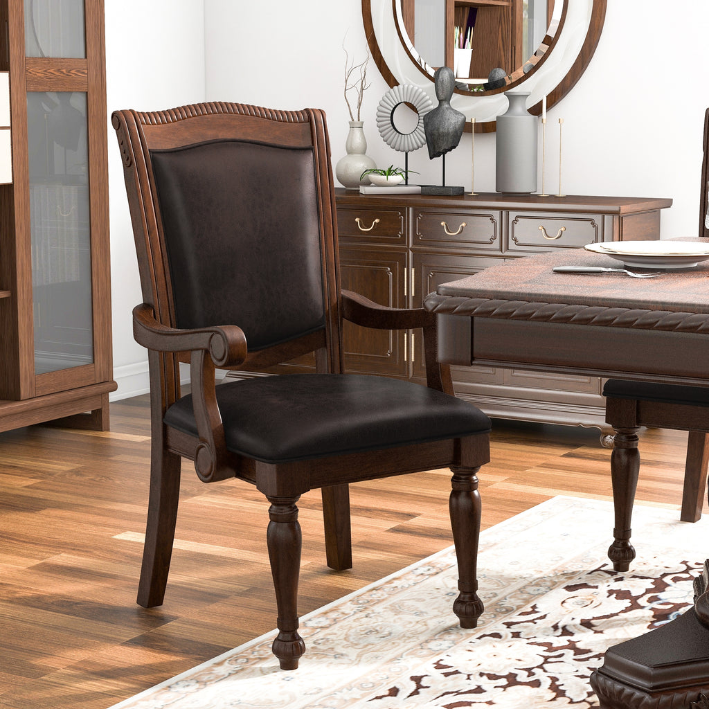 Faux Leather Dining Arm Chairs Set of 2 Y9265