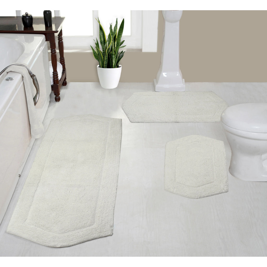 Absorbent Cotton Machine Washable 3 Piece Bathroom Rug Set with Runner N590