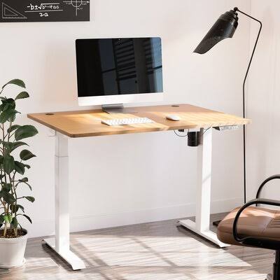 Height Adjustable T-Shape Standing Desk Brown/White K327289