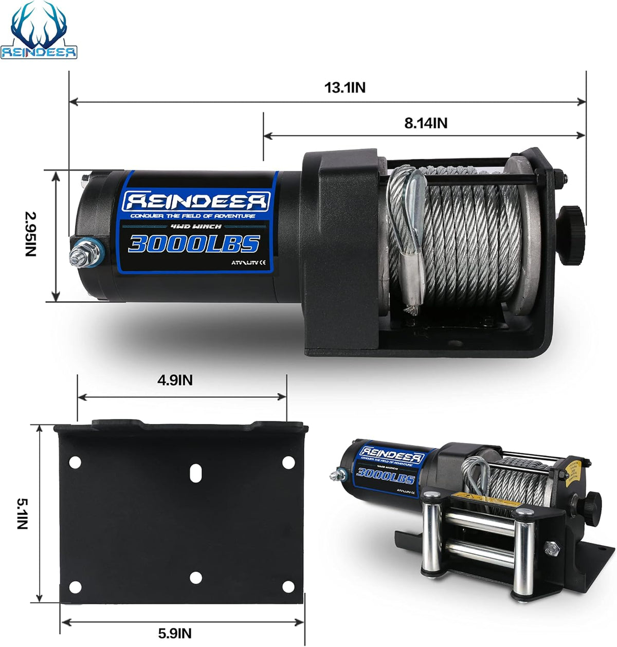 12V 3000 lb Electric Winch Kit with Steel Cable Wire Rope Waterproof IP67 Wireless Remotes S87175