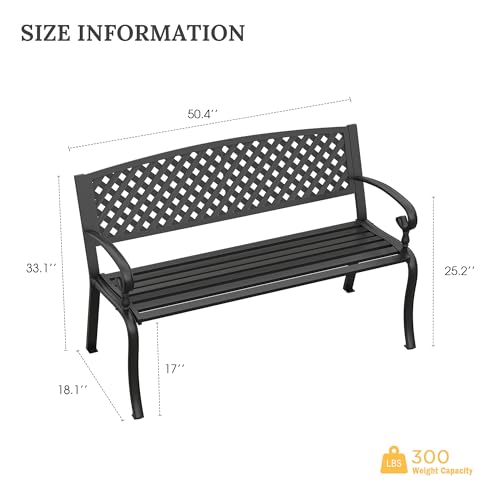 50” Metal Outdoor Garden Bench with Armrests and Backrest N544