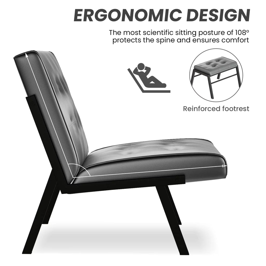 Grey Leather Accent Chair with Ottoman I4524