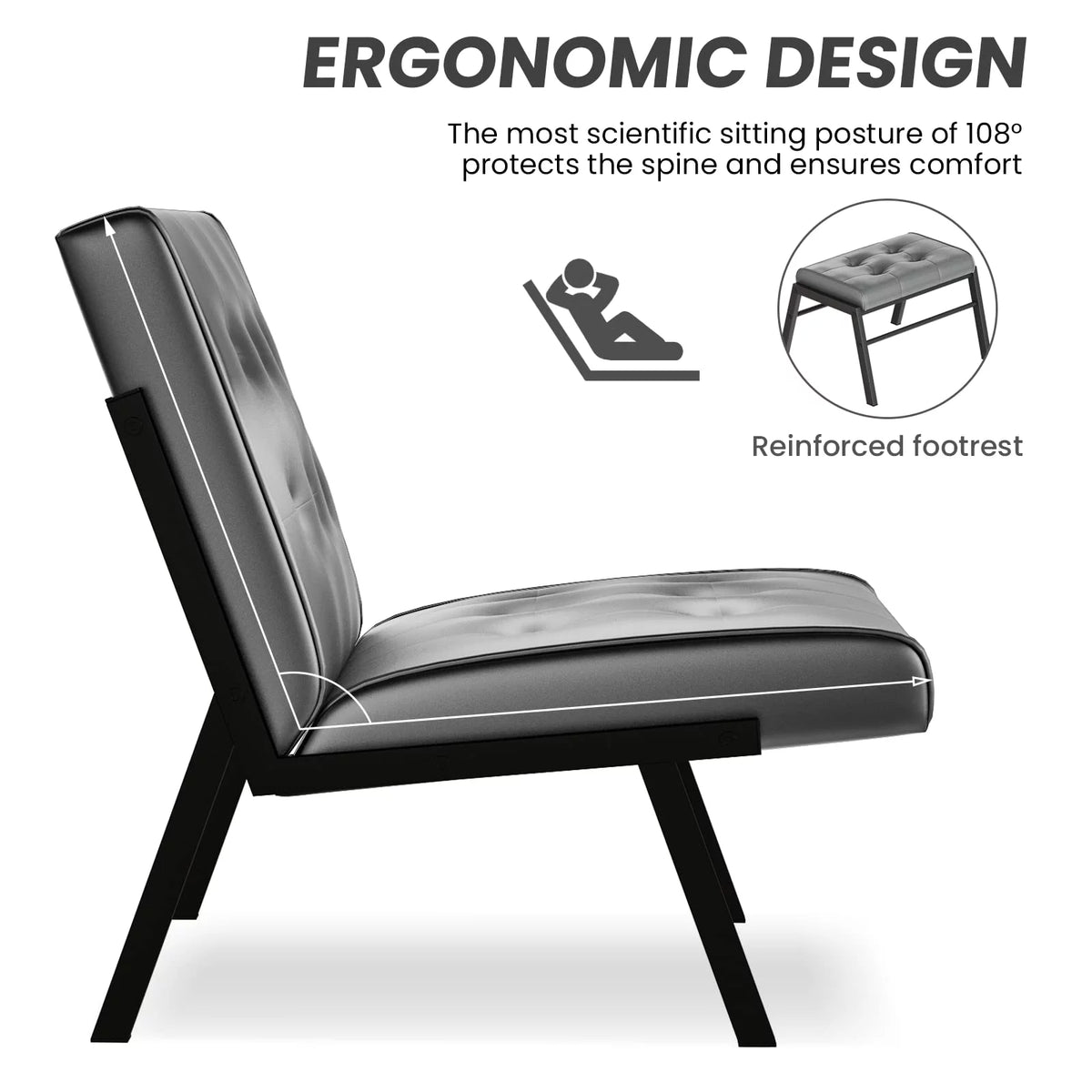 Grey Leather Accent Chair with Ottoman I4524