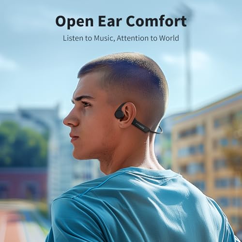 Bone Conduction Open Ear Bluetooth Headphones with Mic, IPX6 Waterproof, Black B718516