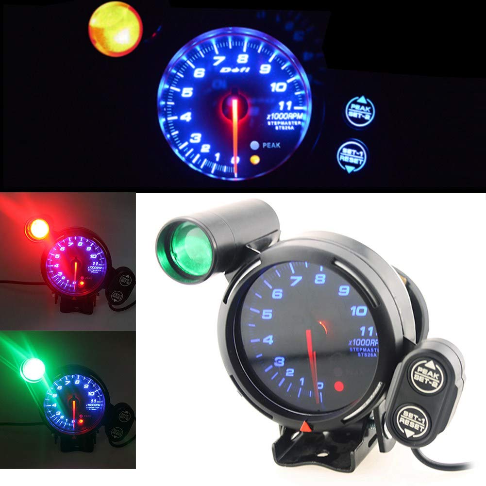 12V 3.75 Inch 11000 RPM Blue LED Tachometer Gauge Kit with Shift Light M9133