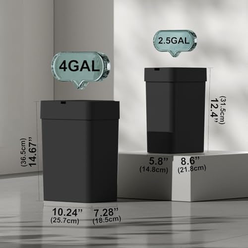 2 Pack Automatic Motion Sensor Trash Can, 2.5 Gallon + 4 Gallon White Q251