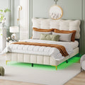 Queen Size Beige Velvet Upholstered Platform Bed with LED D97860