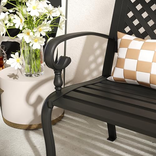 50” Metal Outdoor Garden Bench with Armrests and Backrest N544