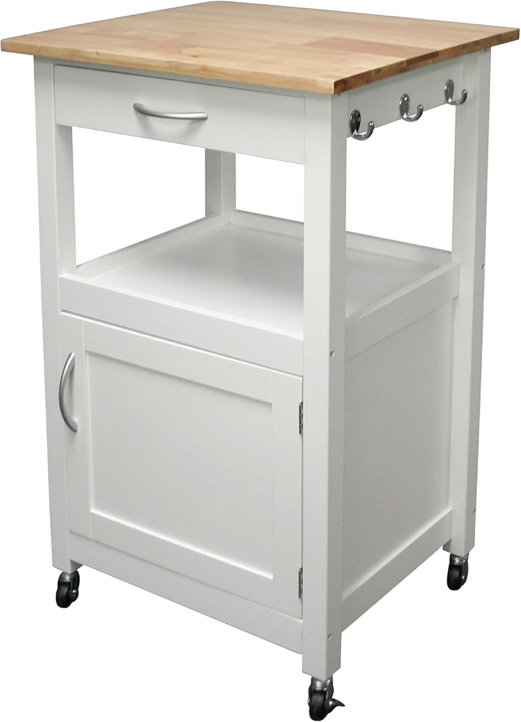 White Kitchen Island Cart with Natural Solid Hard Wood Top W89254