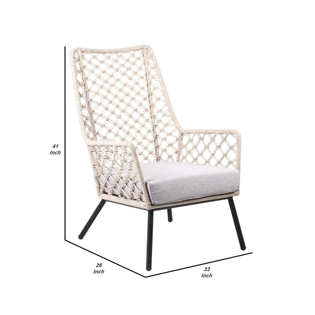 Indoor Outdoor Lounge Chair with Woven Lattice Back, Beige G60931