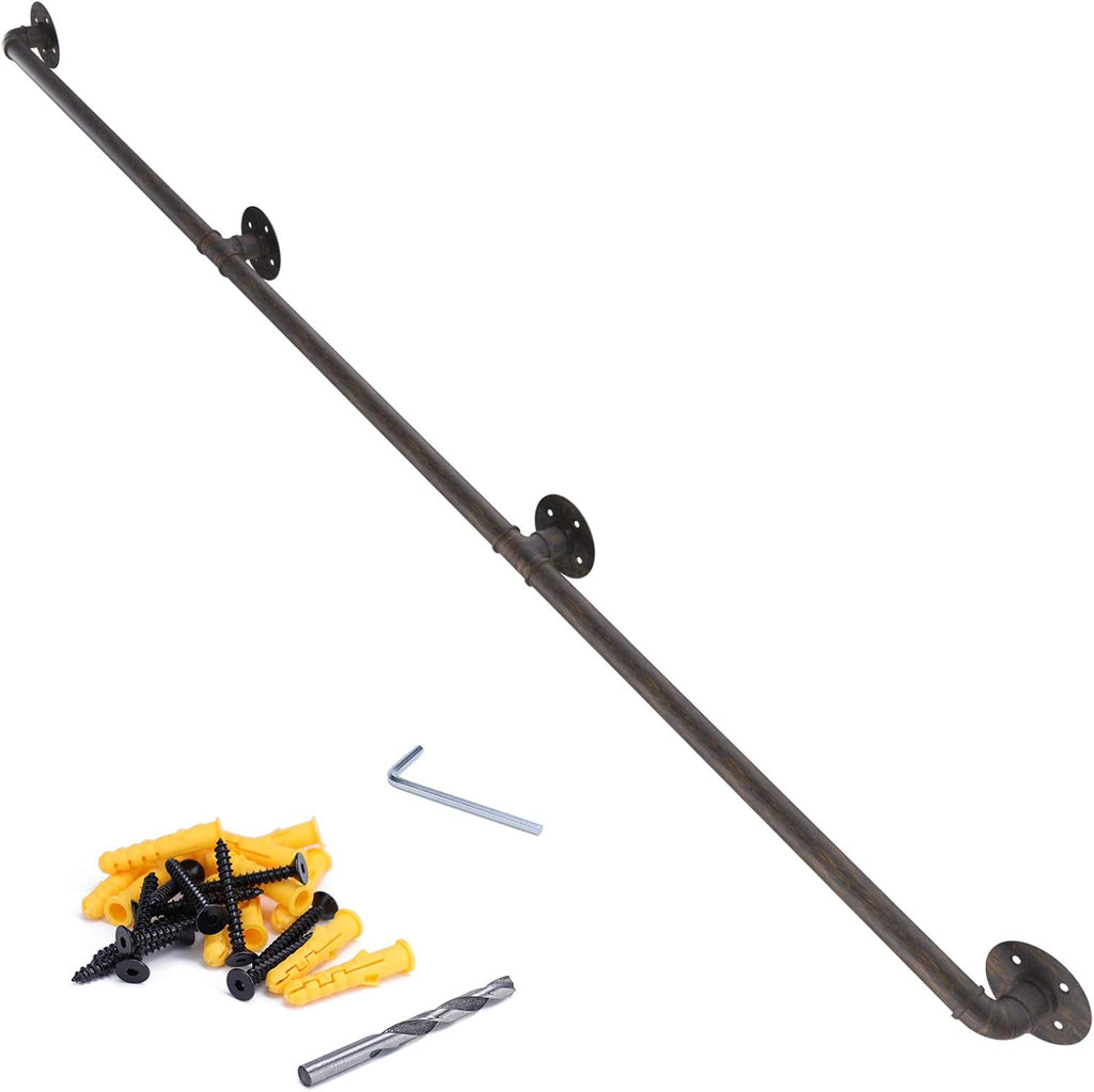 6.6ft Black Galvanized Steel Pipe Handrail Pack of 2 T711