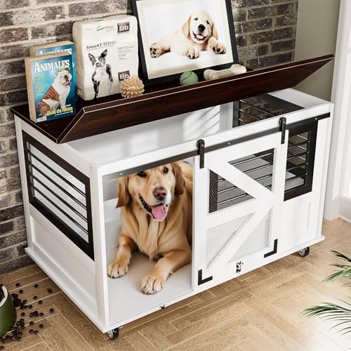 48'' Wooden Dog Crate Furniture with Divider and Storage Drawers S6348