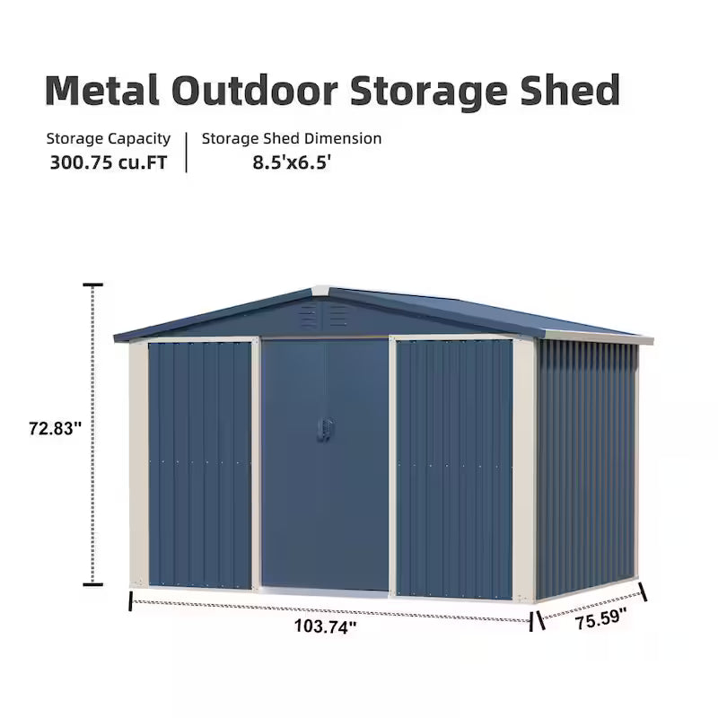 Blue Metal Outdoor Storage Shed with Air Vents W419894