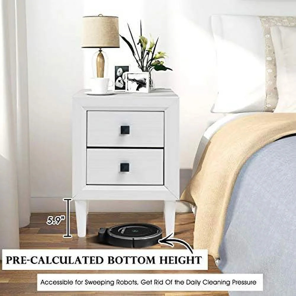 Set of 2 Grey 2-Drawer Nightstand with Solid Wood Legs O275275