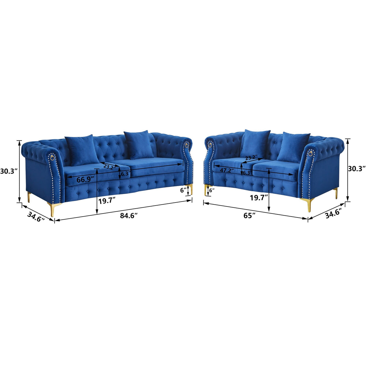 Beige 2 Piece Velvet Loveseat and Sofa Set R470312
