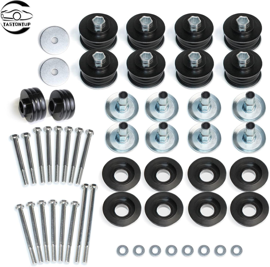 18Pcs Polyurethane Body Mount Bushing Kit with Hardware & Steel Sleeves (Black) T23524