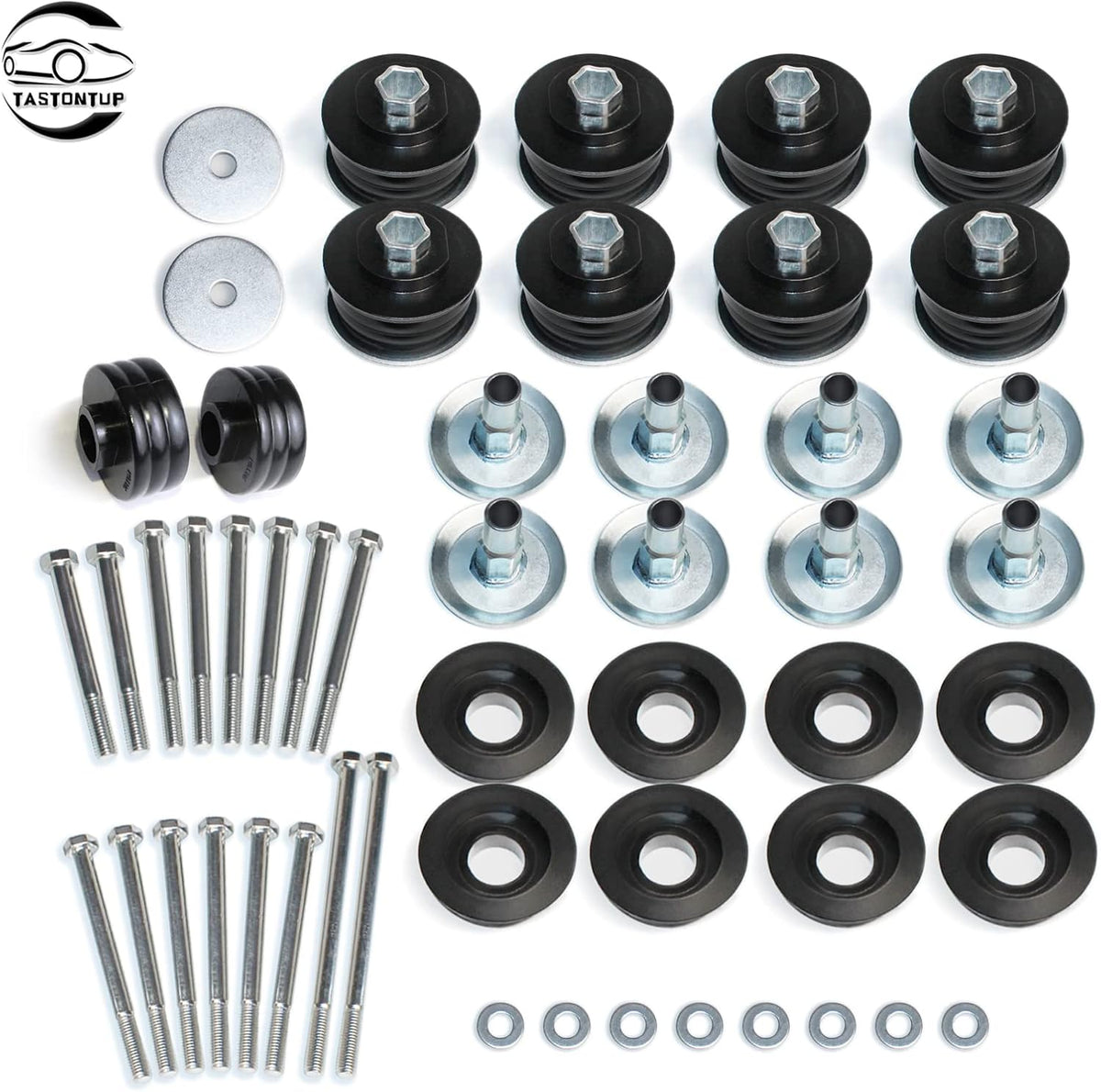 18Pcs Polyurethane Body Mount Bushing Kit with Hardware & Steel Sleeves (Black) T23524
