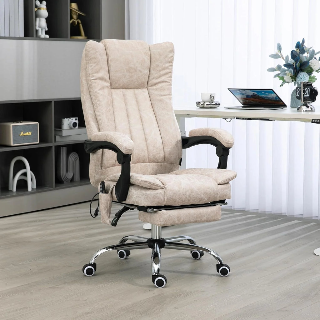 Cream White Microfiber High Back Office Chair with Massage and Footrest R143518